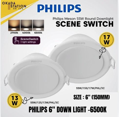 Philips / Meson SSW Round Downlight / 4" x 13W / 6500K / LED Round Light / Lampu LED Bulat