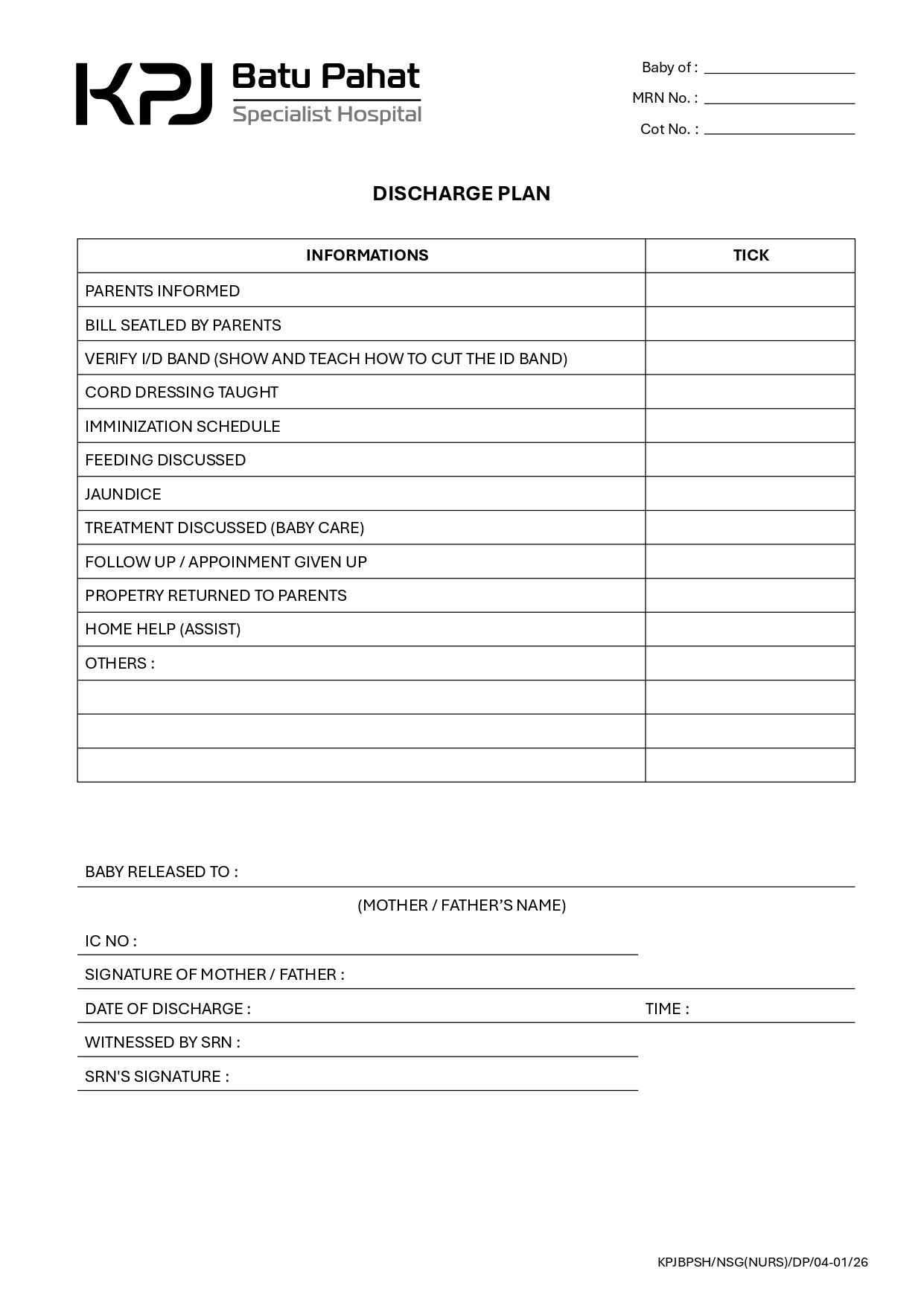 Discharge Plan