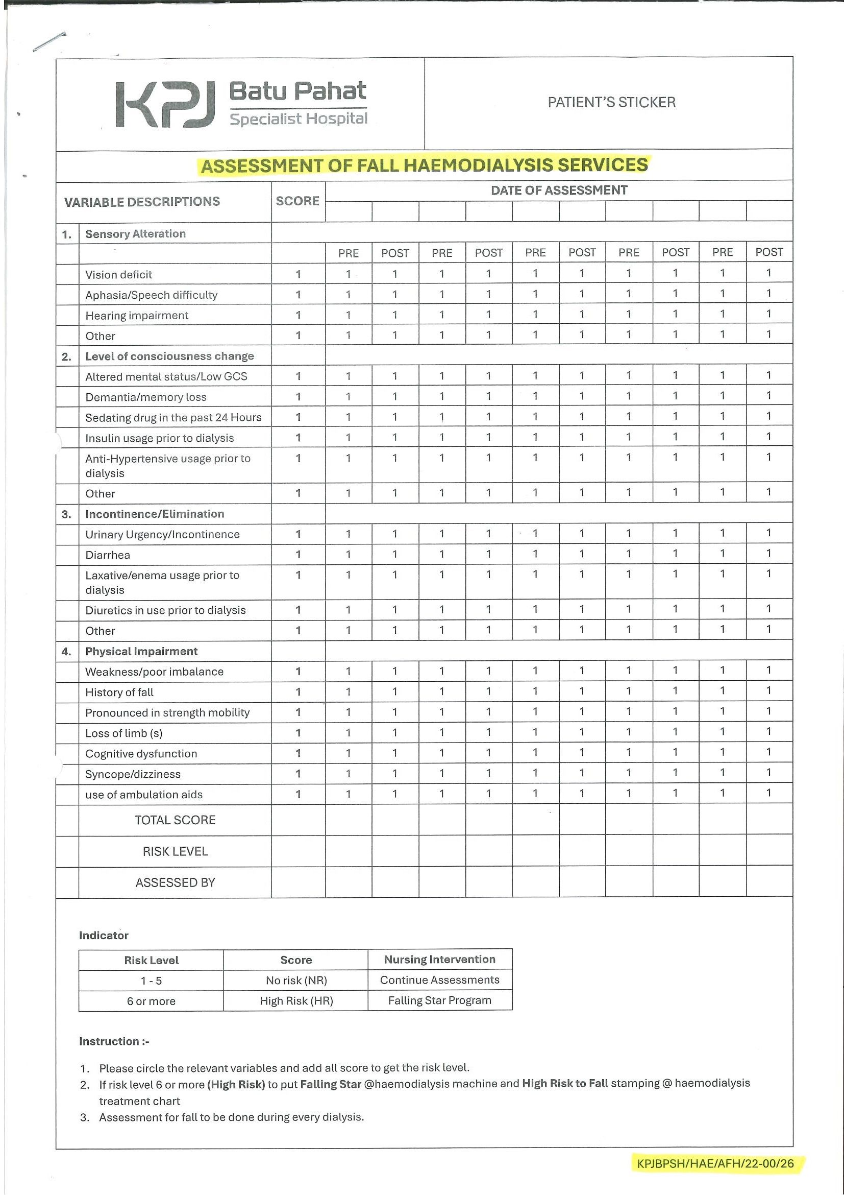 Assessment Of Fall Haemodialysis Services