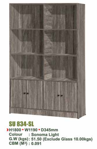 SU FILE CABINET WITH DOORS & GLASS SU 834 - SL/N.OAK