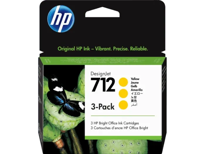 HP 712 Yellow DesignJet Ink Cartridge 3-Pack - 3ED79A