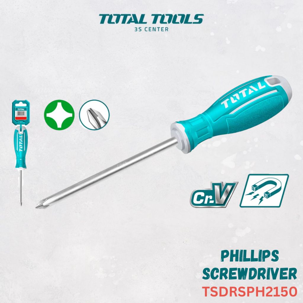 TOTAL - TSDRSPH2150 PHILLIPS SCREWDRIVER (MATERIAL: CHROMIUM-VANADIUM STEEL (CR-V MAGNETIC) / SIZE : PH2 / DIAMETER :6MM / LENGTH: 150MM)