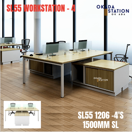 VS OFFICE TABLE WORKSTATION FOR 4 PERSON -SL55 SIRIES / 1500MM / CLUSTER OF 4 / WITH SIDE CABINET / WORKSTATION / 4 SEAT / OFFICE FURNITURE