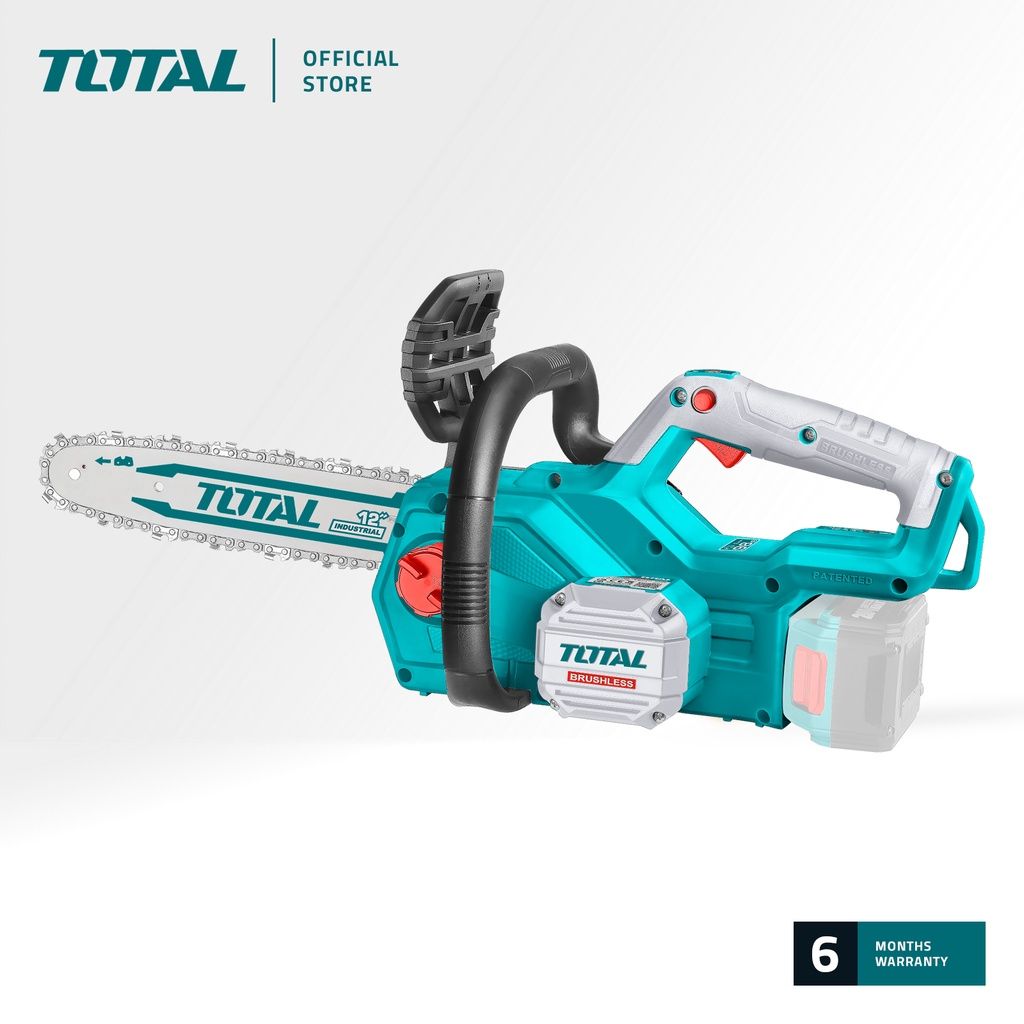 TOTAL TGSLI20128 LI-ION BRUSHLESS CHAIN SAW (BRUSHLESS MOTOR. PACKAGE COMES WITH 1 PC SAW CHAIN 1 PC CHAIN SAW BAR 1 PC BOTTLE OIL (15ML) 1 PC WRENCH)