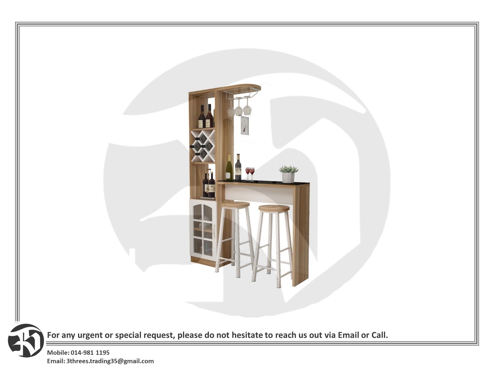 Mini Bar Cabinet Including 2 Stools (200x140x30cm)
