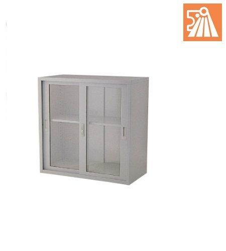 Lion'Glass Sliding Door half height Cupboard c/w 3 adjustable shelves Size / 915W x 457D x 915H (mm