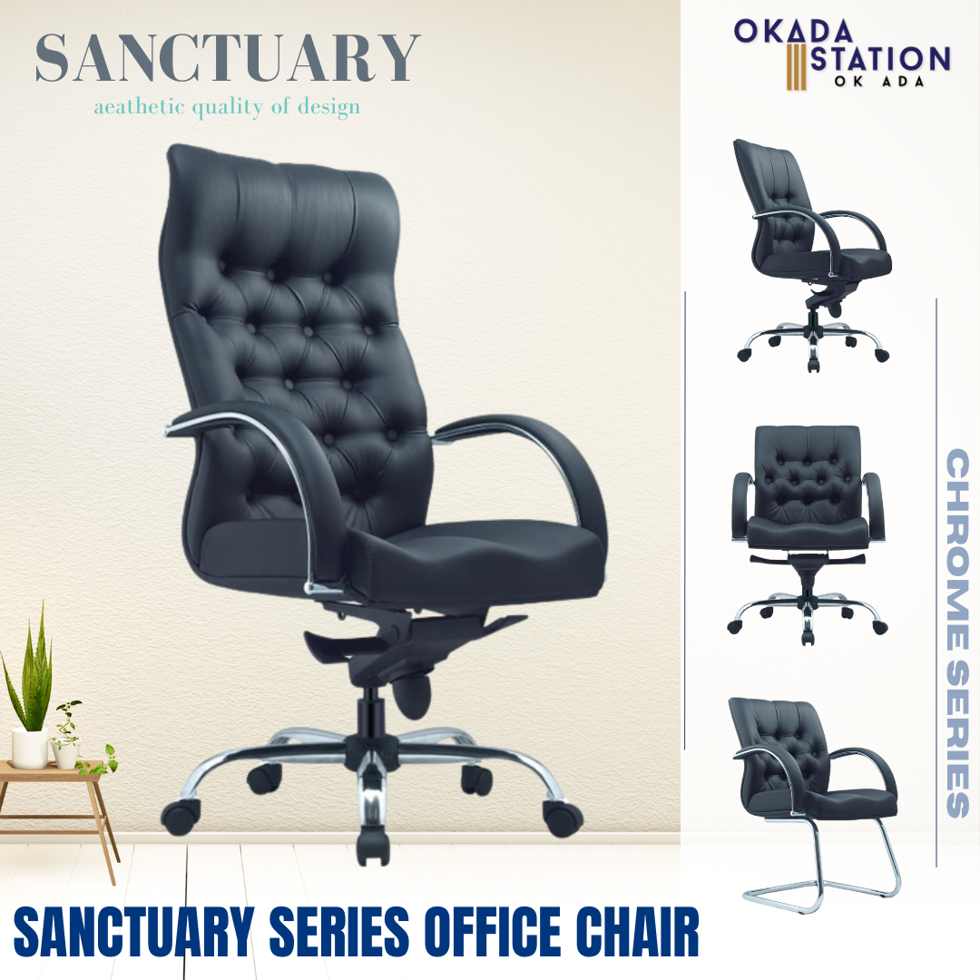 SANCTUARY PU LEATHER ERGONOMIC OFFICE CHAIR WITH CHROME LEG - ALL MODEL / CLASSIC CHAIR / SANCTUARY SERIES / ERGONOMIC EXECUTIVE CHAIR / SANCTUARY PU LEATHER OFFICE CHAIR / EXECUTIVE OFFICE CHAIR / EXECUTIVE OFFICE CHAIR / CHROME SERIES / PU LEATHER