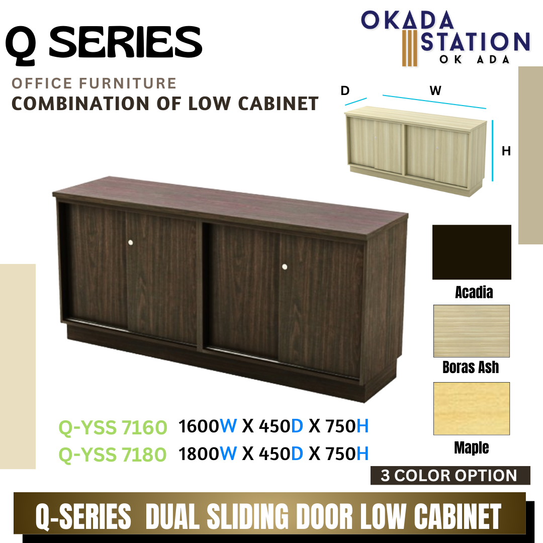 Q SERIES DUAL SLIDING DOOR LOW CABINET- (Q-YSS 7160) (Q-YSS 7180) / Q SERIES / WOODEN LOW CABINET / COMBINATION LOW CABINET / LOW CABINET / DUAL SLIDING DOOR CABINET / SLIDING DOOR CABINET / CABINET