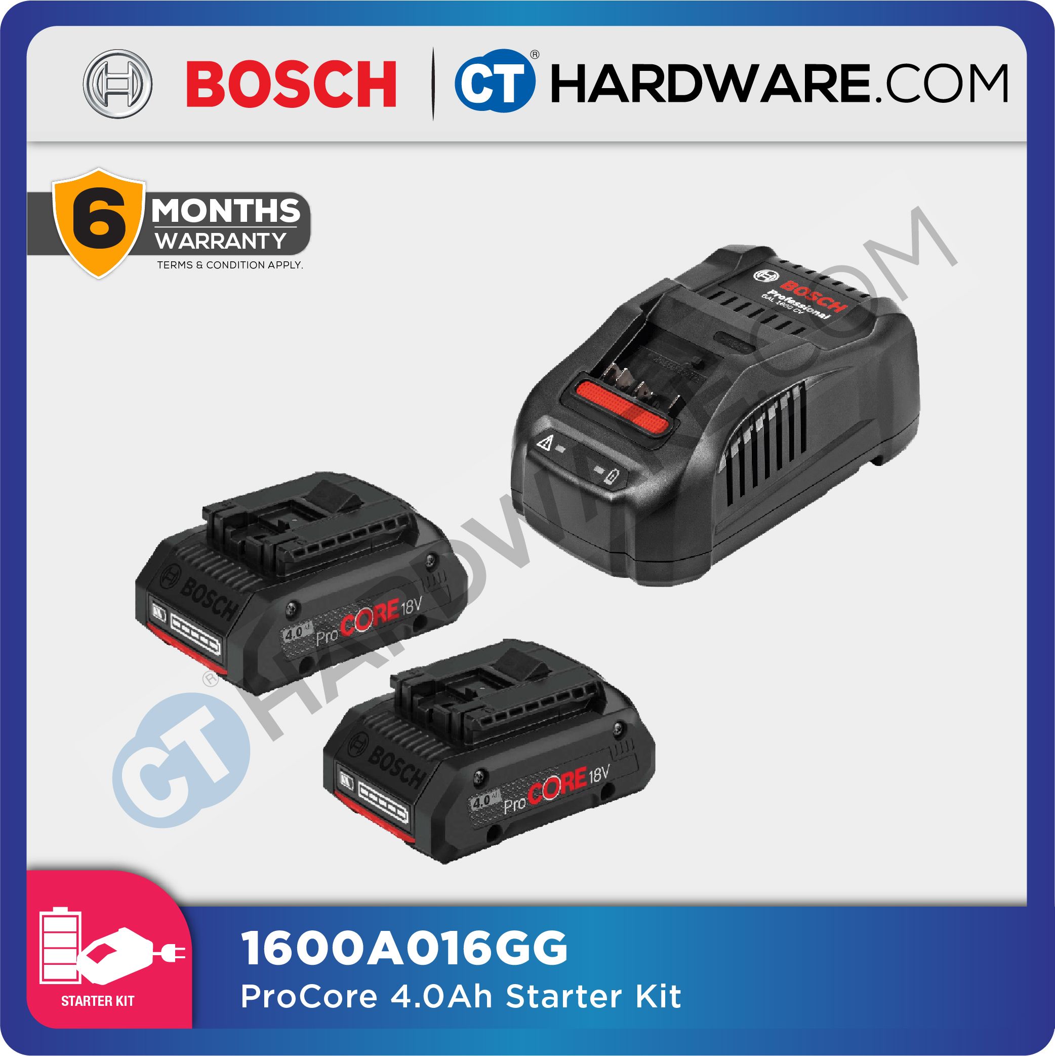 BOSCH PROCORE STARTER KIT 18V (C/W 2PC BATTERY PACK 4.0AH & 1PC CHARGER)-1600A016GG