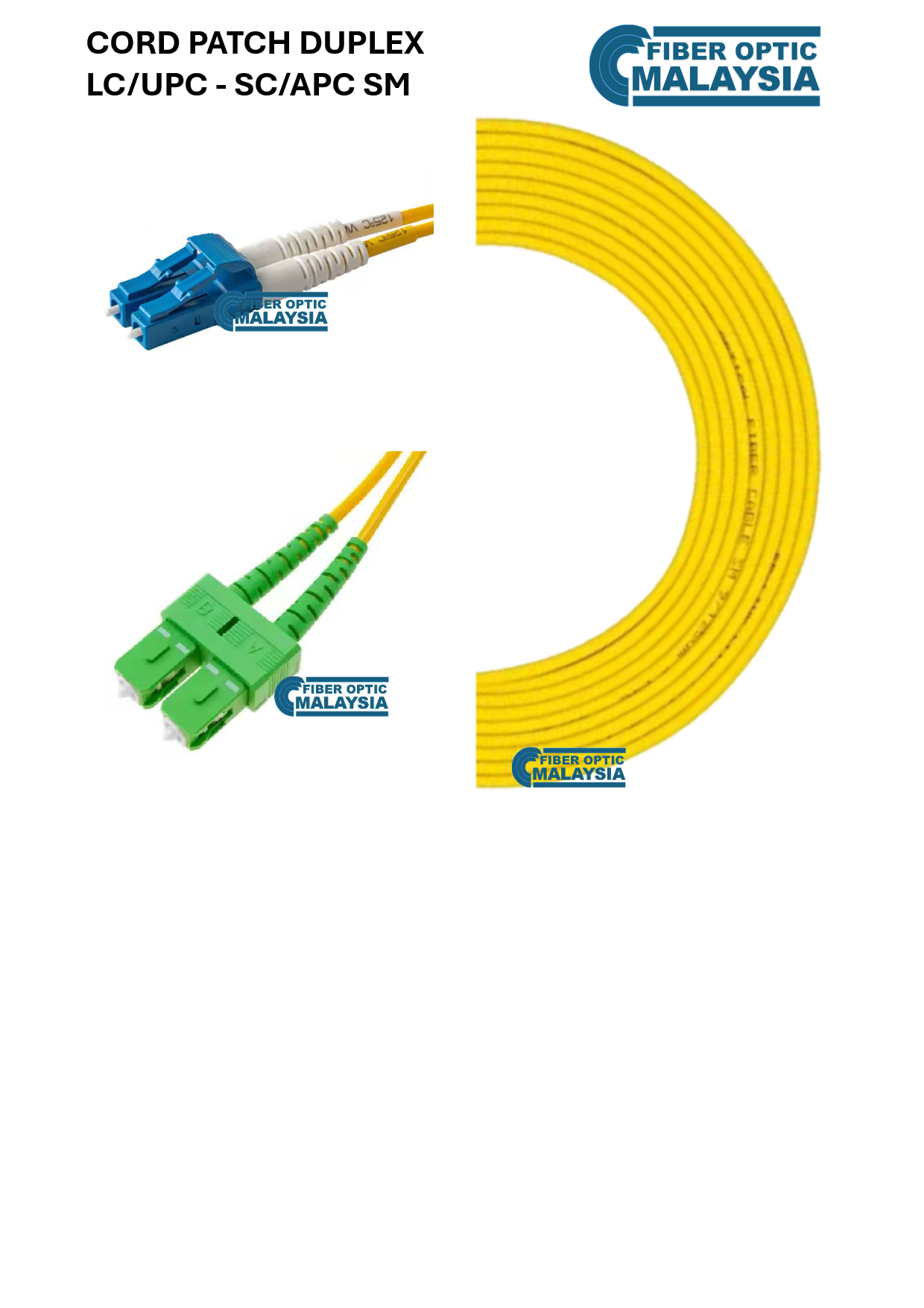 Fiber Optics Malaysia SINGLEMODE PATCHCORD 3MM DUPLEX LC(UPC) - SC(APC) - 10m