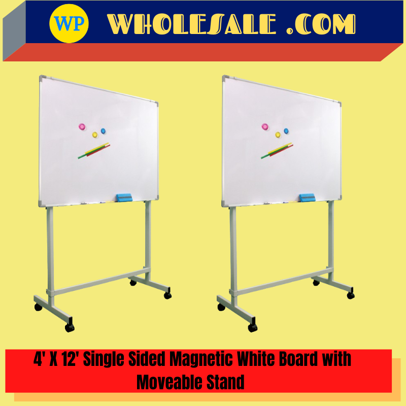 4' x 12' MAGNETIC WHITE BOARD WITH Moveable Stand Magnetic White Board With Moveable Stand / 4' x 12' / Whiteboard / Magnetic / Aluminium Frame