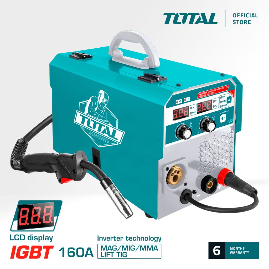 TOTAL Inverter MAG/MIG/MMA/TIG Lift Welding Machine, LCD Display With Built-In Wire Feeder (Wire Spool 5kg) TMGT1601