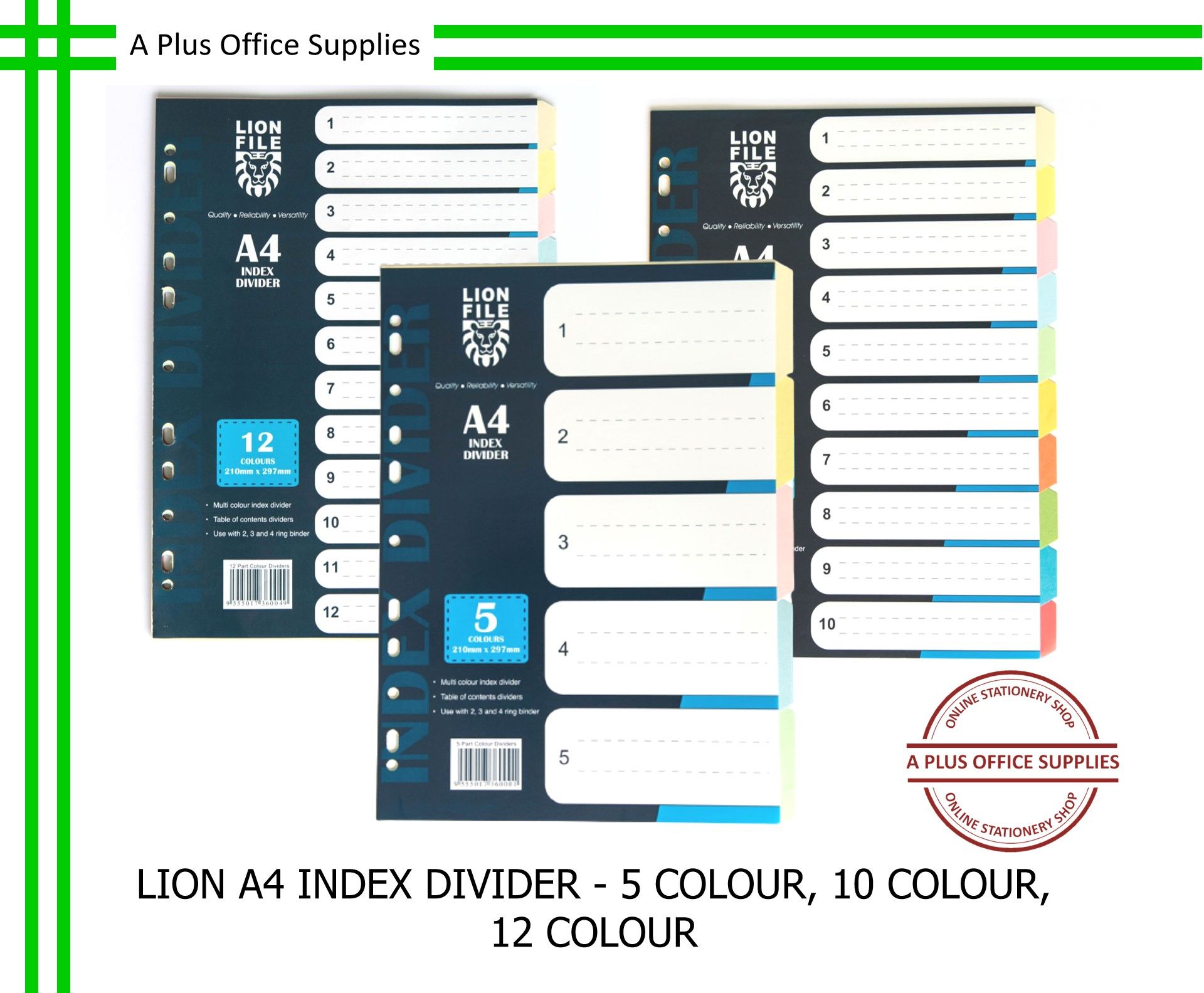 LION A4 Index Divider / Pembahagi - 5 Colour, 10 Colour, 12 Colour
