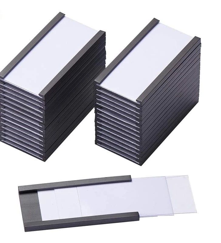 50Pcs Magnetic Label Holders with Magnetic Data Card Holders with Clear Plastic Protectors for Metal Shelf (1 x 2 Inch)