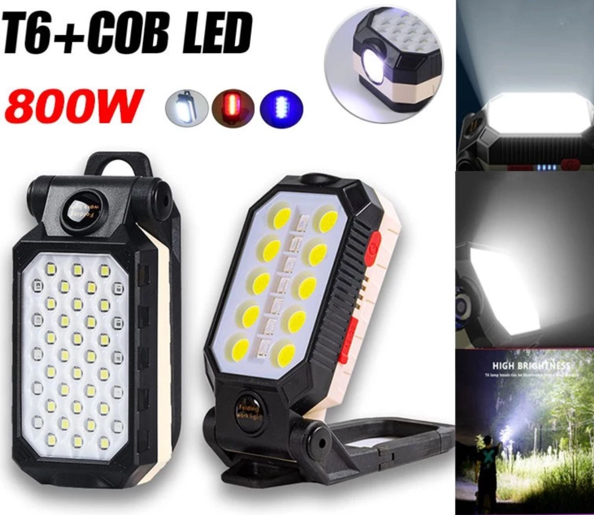 Light Lampu Suluh 800W LED Light USB Rechargeable COB Torchlight car Portable USB Rechargeable Waterproof Flashlight 4 Modes Magnet Work Light Waterproof