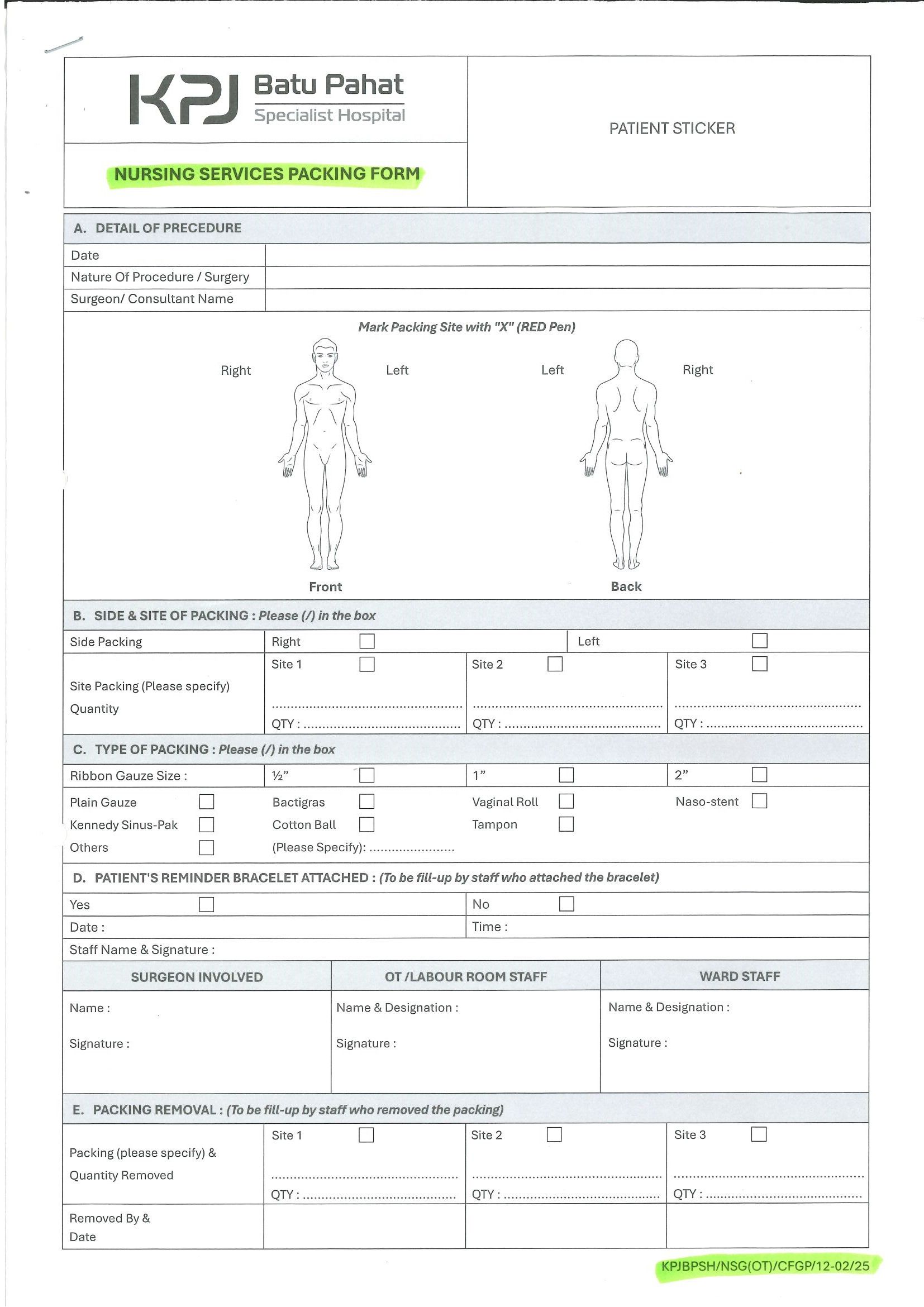 Nursing Services Packing Form