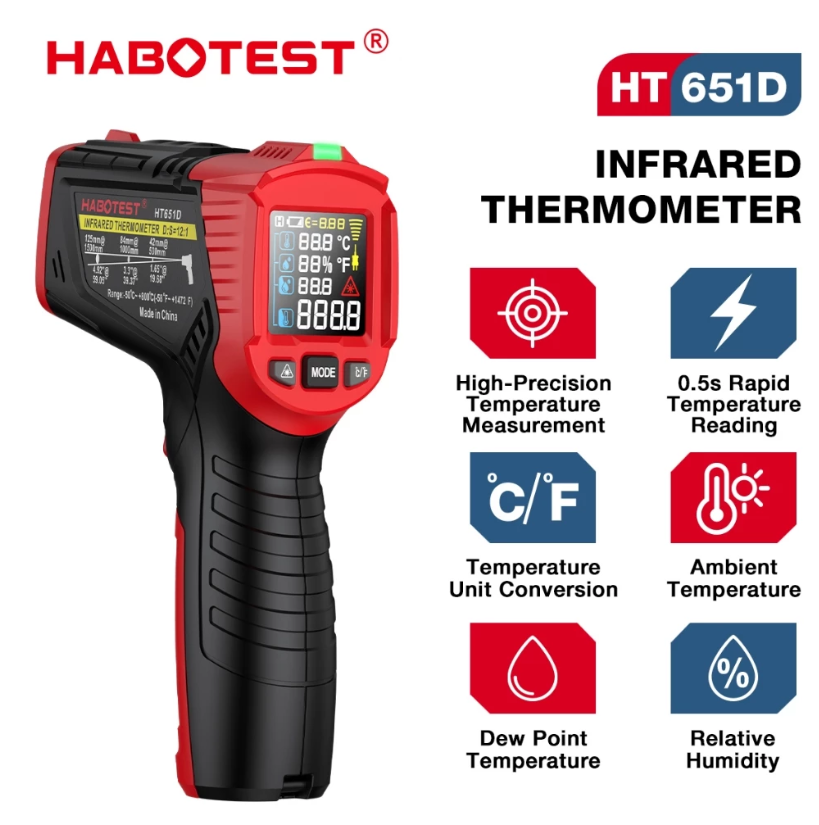 HABOTEST HT651D INFRARED THERMOMETER -50°C~800°C DIGITAL IR-LCD