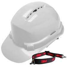 3M-602S Hard Hat, Slide-Lock White, with Chin Strap