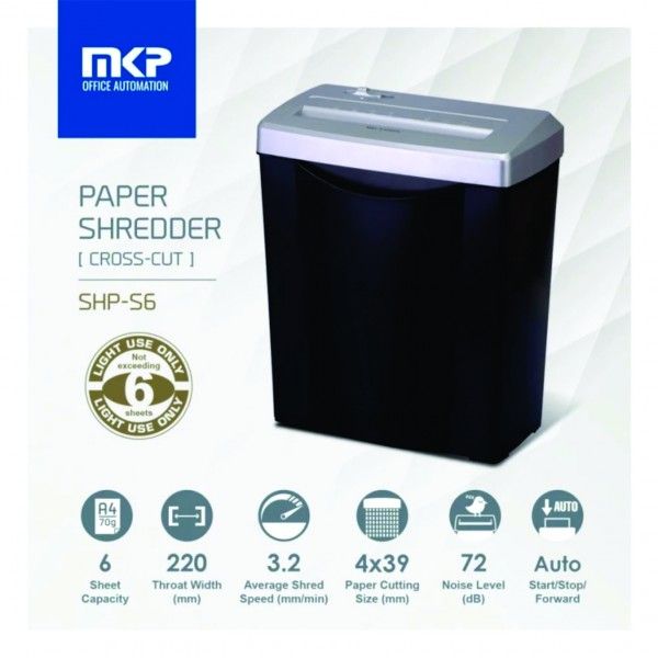 MKP Paper Shredder Cross Cut SHP-S6 (6 sheets, 14L) (Cross Cut, Paper Shredder, Shredder Machine, Office Shredder, Heavy Duty Shredder, Mesin Penghancur Kertas)