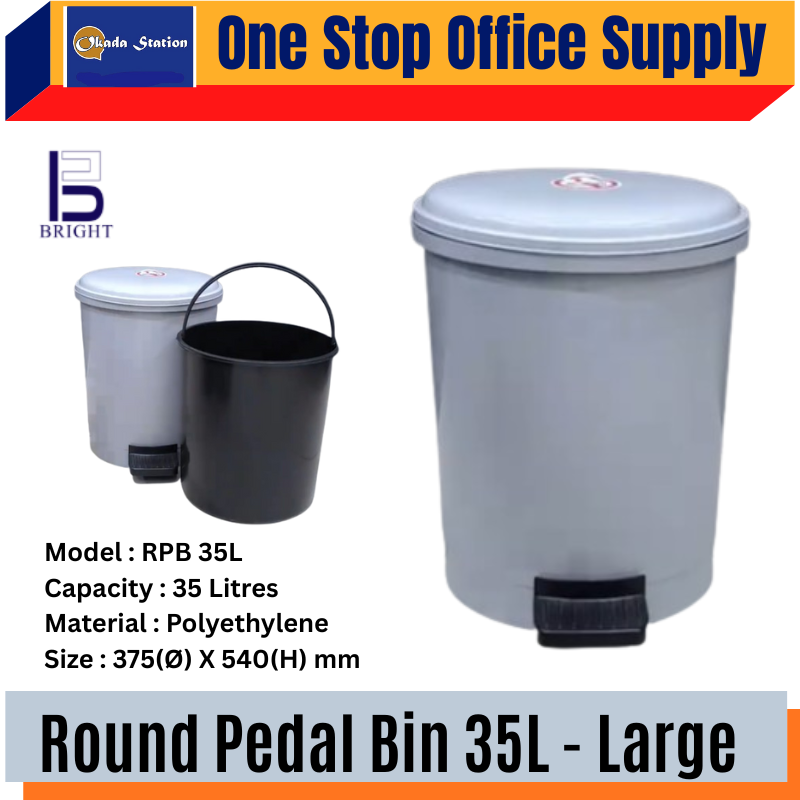 ROUND PEDAL BIN 35L - LARGE / ROUND PEDAL DUSTBIN / ROUND FOOT-OPERATED TRASH CAN / PEDAL BIN / STEP-ON BIN / TRASH CAN / GABAGE BIN / DUSTBIN CAN / TONG SAMPAH PEDAL / TONG SAMPAH / 35 LITRES / RPB 35L