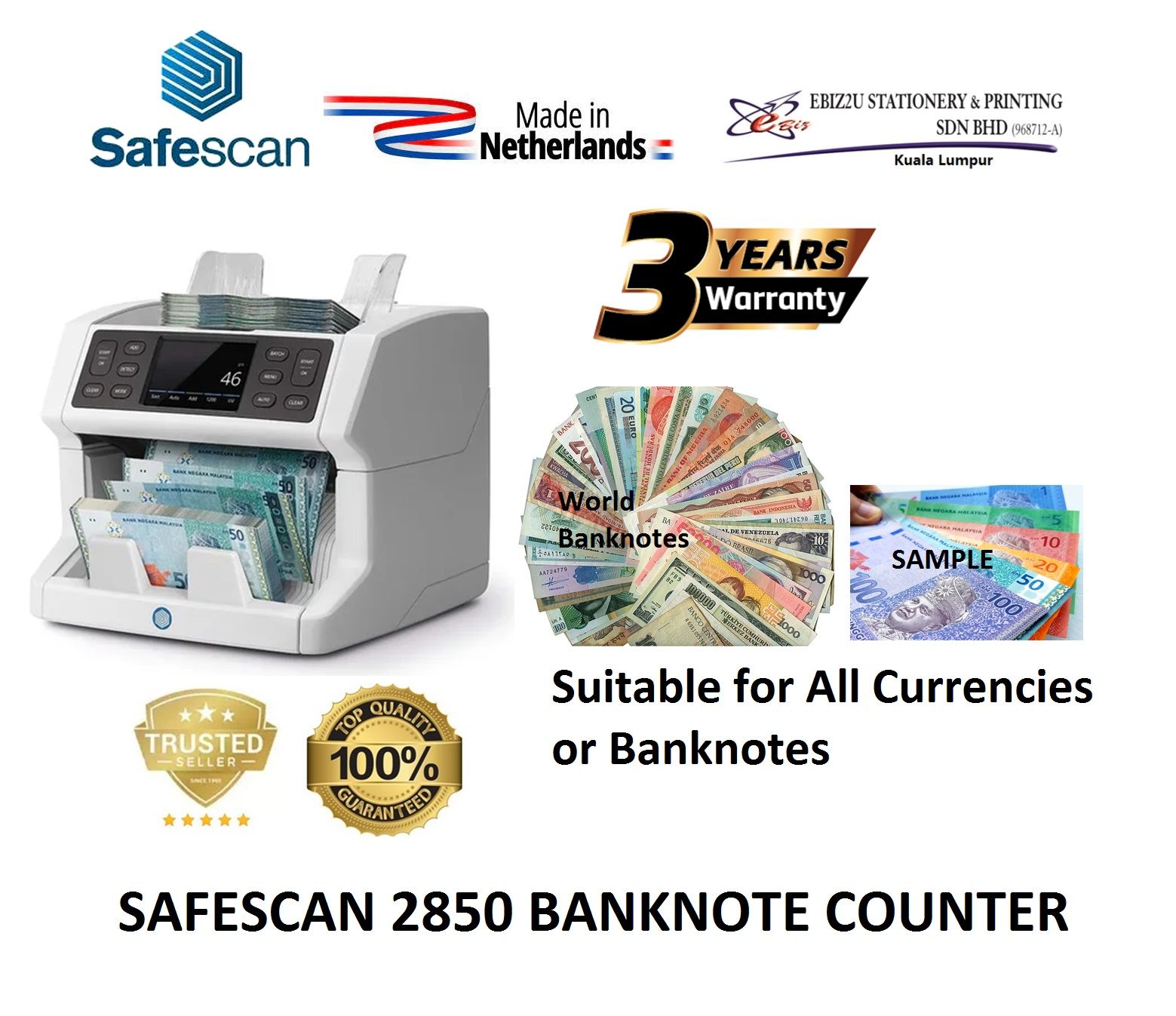 SAFESCAN 2850 BANKNOTE COUNTER - Suitable for All Currencies or Banknotes (note counter machine, Banknote Counter, Bill Counter, Money Counting Machine, Money Notes Counter, Money counter Machine, Cash Machine)