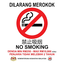 A4 SIZE DILARANG MEROKOK NO SMOKING STICKER 21X29.7CM 3 LANGUAGE 6PCS