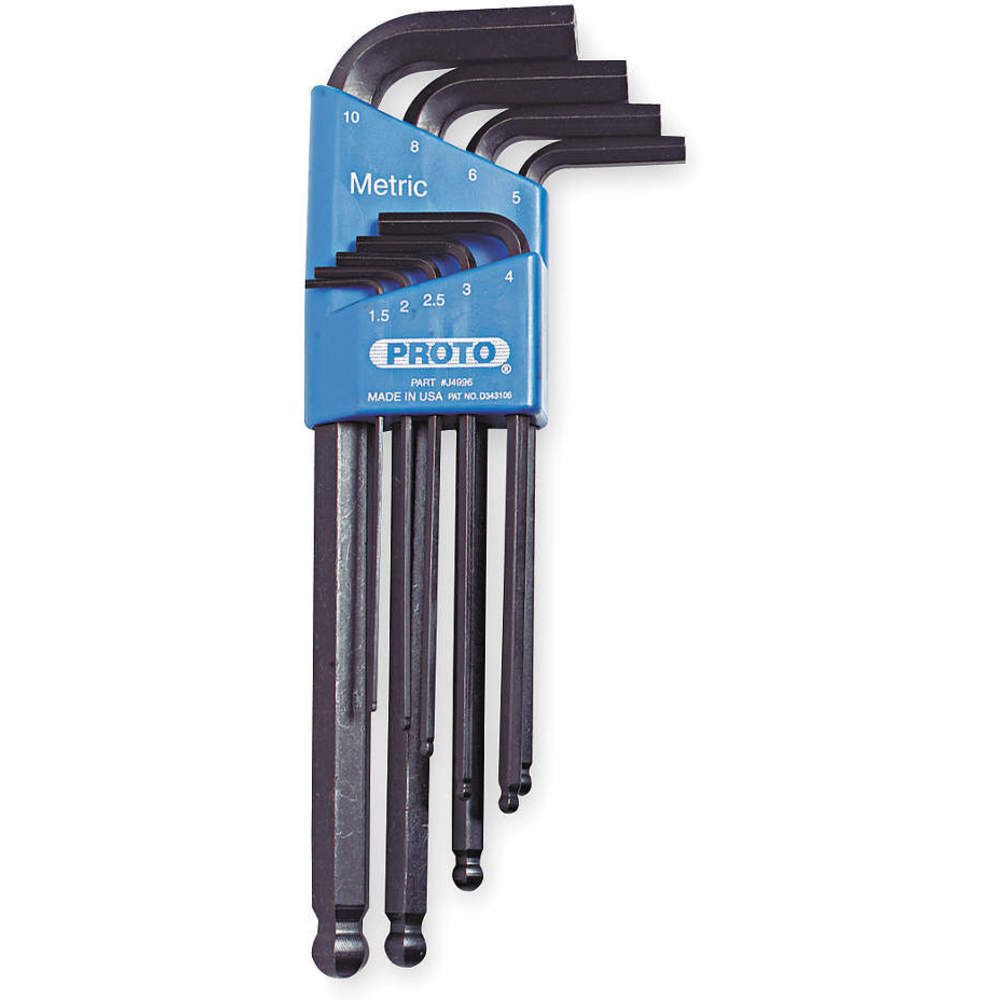 PROTO J4996 9 Piece Round Head Hex Key Set, 2.5 mm Hex Size, Metric