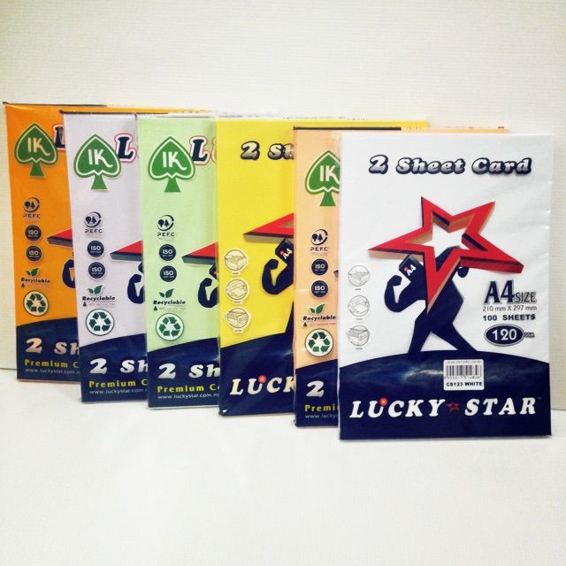 LUCKY STAR 2 SHEET CARD A4 120G 100's-LIGHT COLOURS