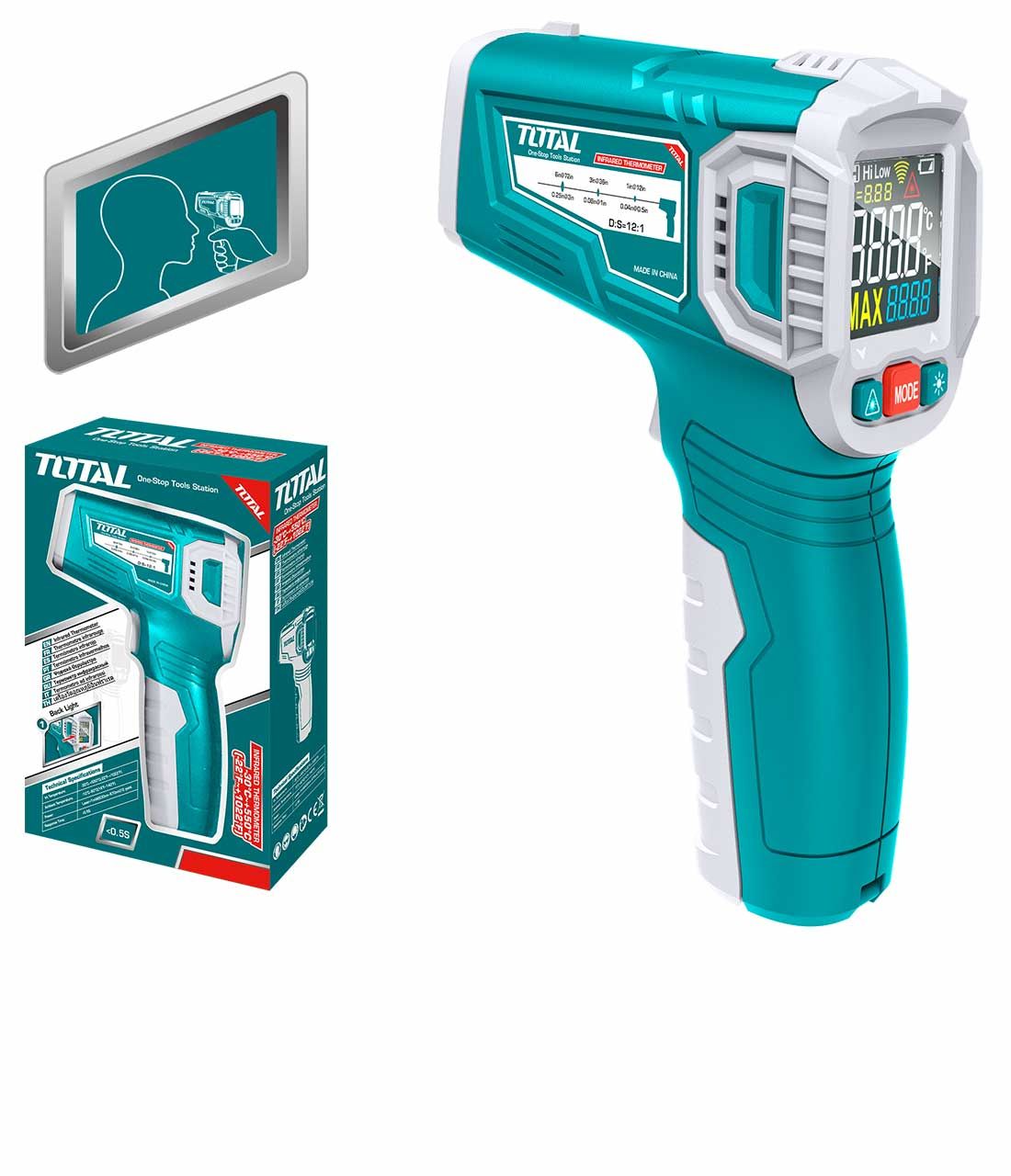 TOTAL INFRARED THERMOMETER (32 ~ 42.9°C) WITH LCD SCREEN + LED + SOUND + AUTO OFF BODY & SURFACE MODES - THIT010381