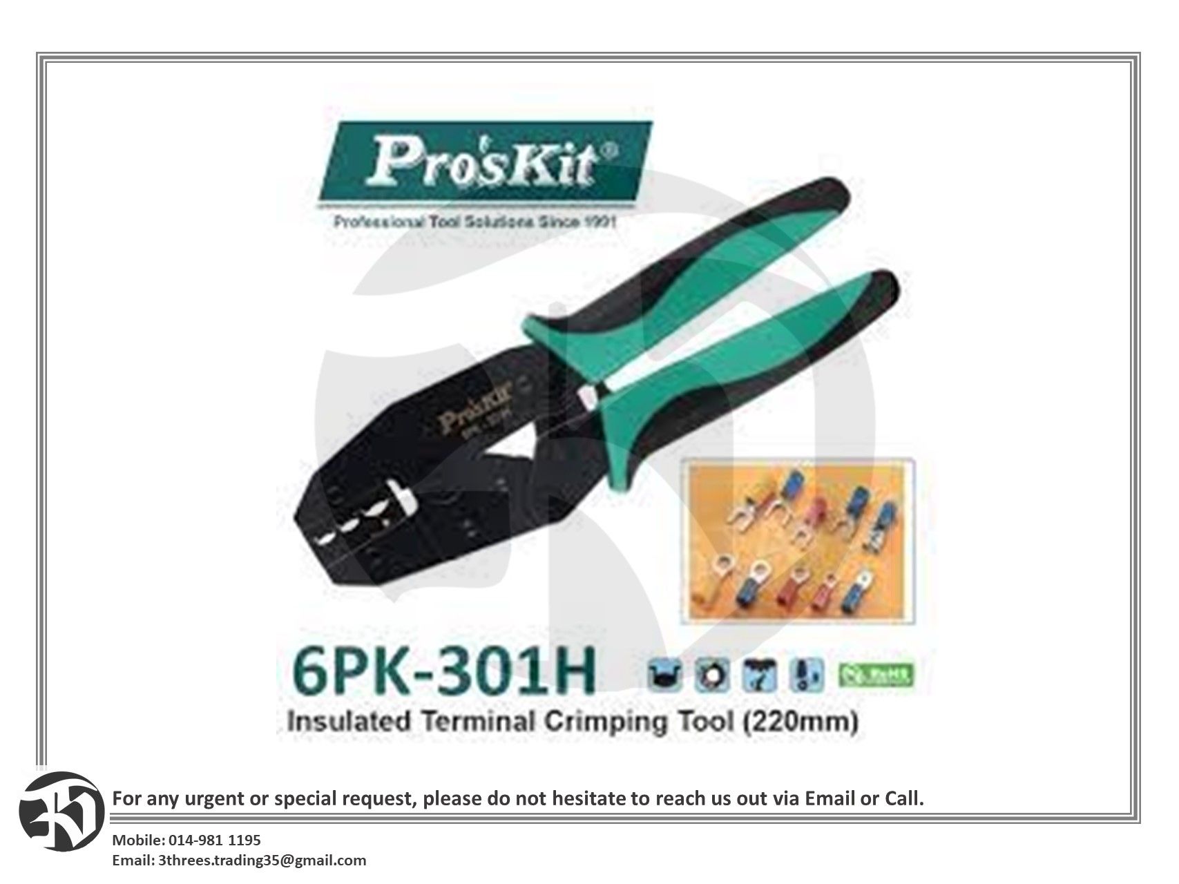 RATCHET CRIMPING TOOLS CABLE LUG Pro'sKit 6PK-301H
