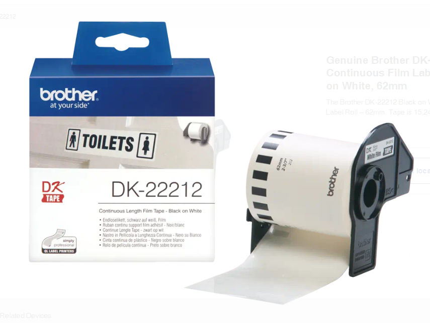 Brother DK22212 Black on White Continuous Length Film - 62mm x 15.24m