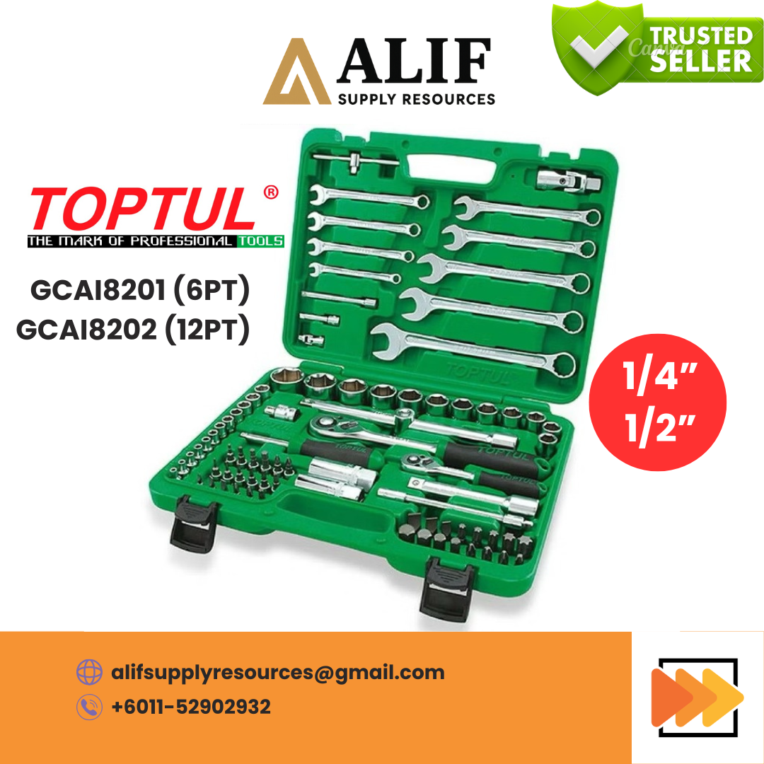TOPTUL 82PCS Professional Grade 1/4" & 1/2" DR. Flank Socket Wrench Set GCAI8201/GCAI8202