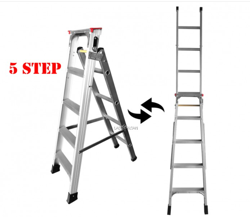 2-IN-1 DUAL USE MULTIPURPOSE 5 STEP 2.7M FOLDABLE ALUMINIUM LADDER - DM05S