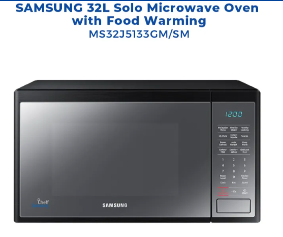 SAMSUNG 32L Solo Microwave Oven MS32J5133GM/SM | Ceramic Enamel Cavity | Eco Mode | Power Defrost | Food Warming | Microwave Oven