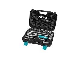 TOTAL SOCKET SET WITH EXTENSION-SLIDING BAR/UNIVERSAL JOINT/SPARK PLUG/RATCHET (10MM-32MM/1/2"/25 PCS) THT121251