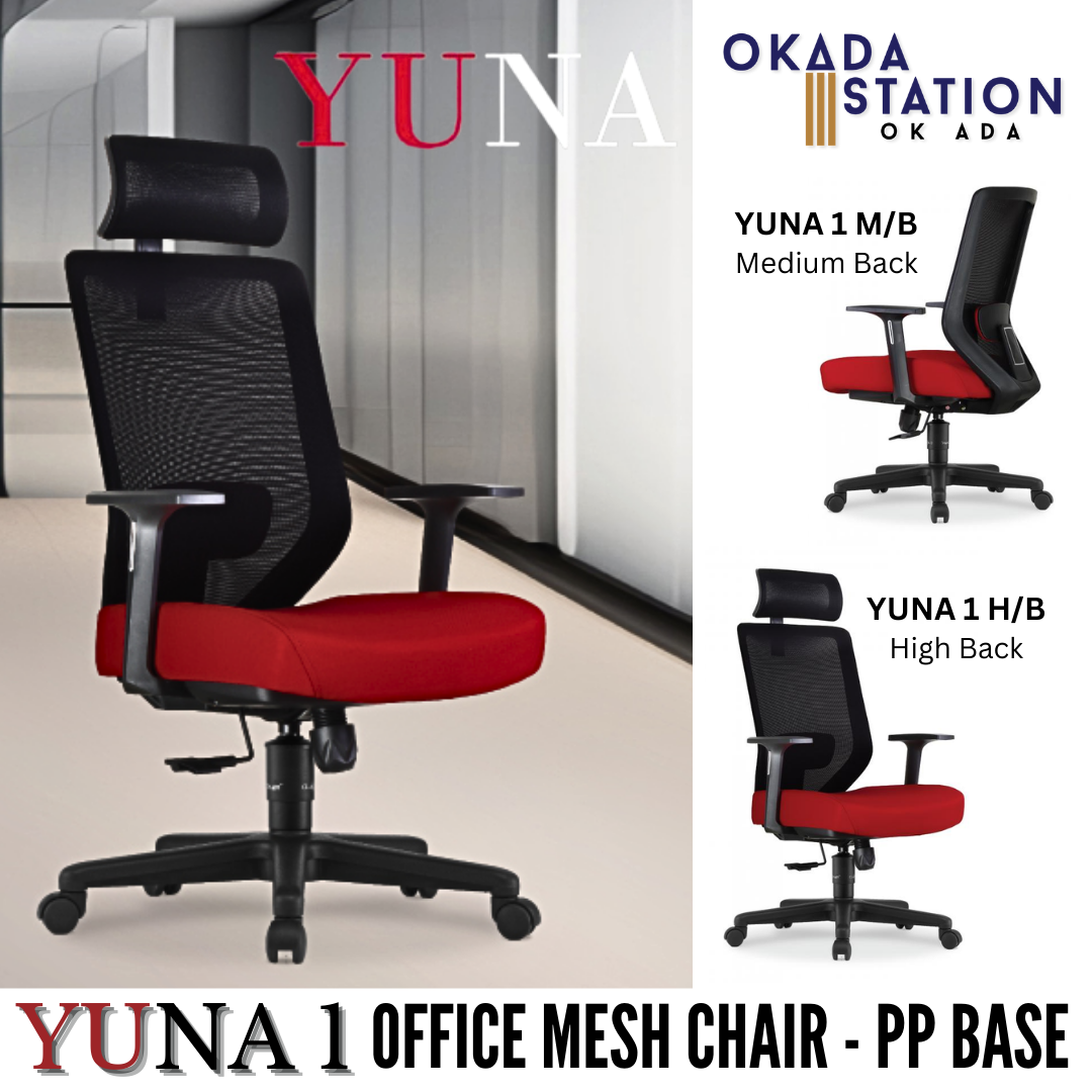 YUNA 1 ERGONOMIC OFFICE CHAIR - ALL SIZE / MESH SERIES / OFFICE CONFERENCE CHAIR / OFFICE SWIVEL CHAIR / EXECUTIVE CHAIR / DIRECTOR CHAIR / OFFICE CHAIR / PP BASE / FABRIC / PU LEATHER / YUNA 1