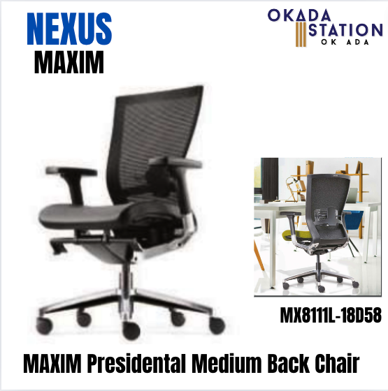 NEXUS MAXIM / MESH CHAIR / PRESIDENTIAL MEDIUM BACK / MX8111L-18D58 / MESH CHAIR / PU LEATHER / OFFICE CHAIR / KERUSI PEJABAT / MEDIUM BACK
