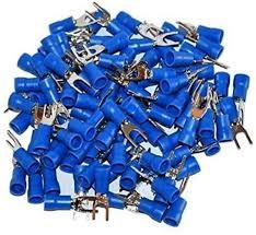[ 100 PCS ] SV2-5 Insulated Y Lug Fork Spade Wire Connector Electrical Crimp Terminal 16-14AWG Blue U-TYPE