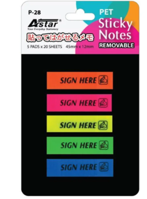 STICK ON NOTE- ASTAR P28 (SIGN HERE) 5 X 20'S