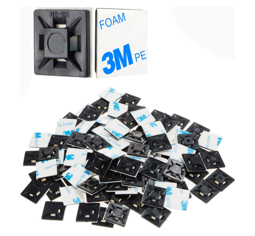 100pcs 3M Glue Self Adhesive Cable Tie Base Wire Zip Tie Mount Cable Tie Mount (23mm x 100pcs)