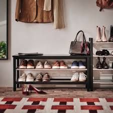 TJUSIG Bench with shoe storage, BLACK, 108x34x50 cm