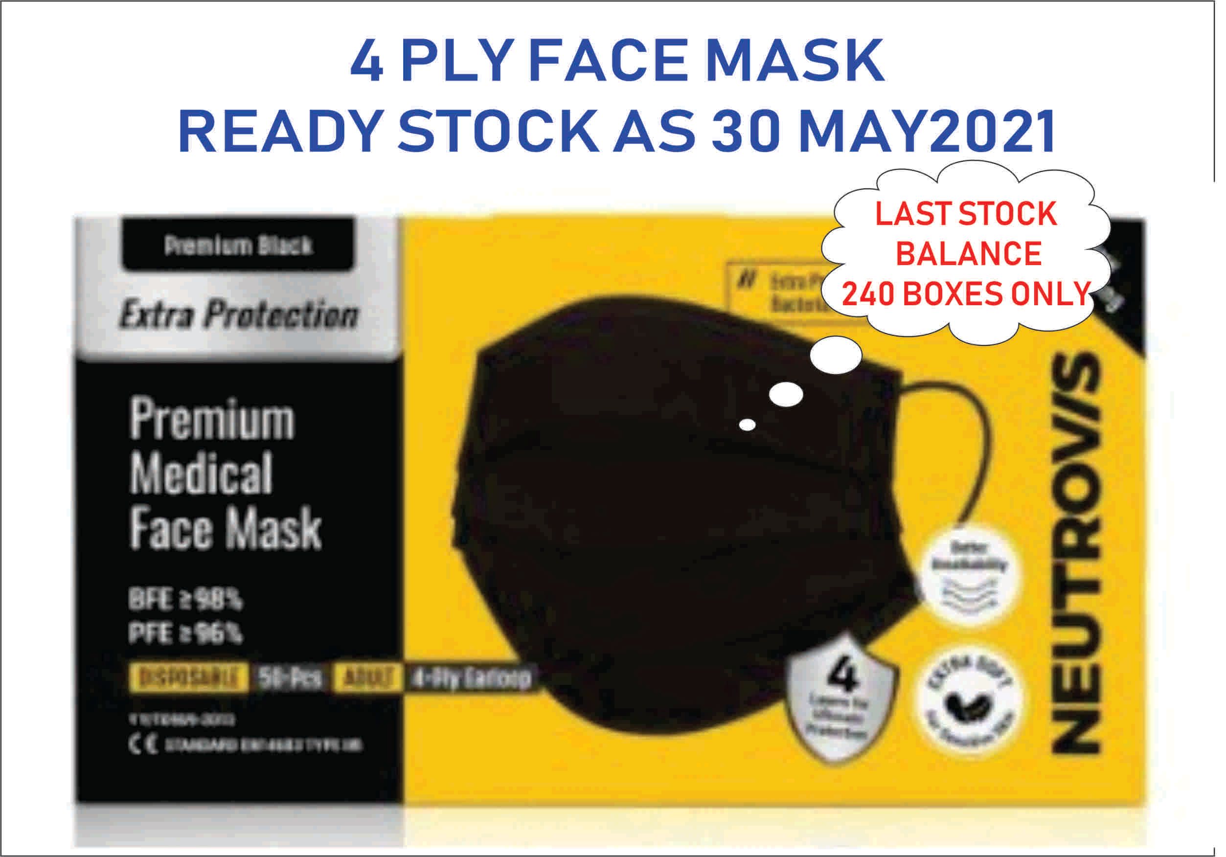 OCHA 4 Ply ( Double Layer) Premium Face Mask ( Brand: Neutrovis) Soft Earloop Medical@Surgical Face Mask- FREE DELIVERY