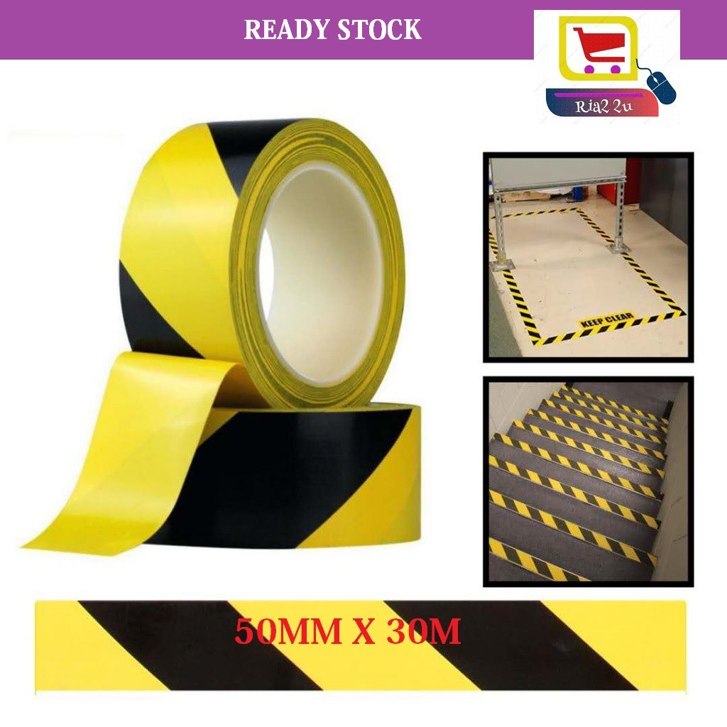 50MM X 30M YELLOW BLACK FLOOR MARKING TAPE CAUTION TAPE / FLOOR TAPE (Made in Malaysia)