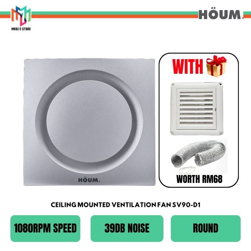 HOUM SV90D1 Ceiling Mounted Ventilation Fan / WALL VENT KIT ROUND 2.0 ABS + FILTER -