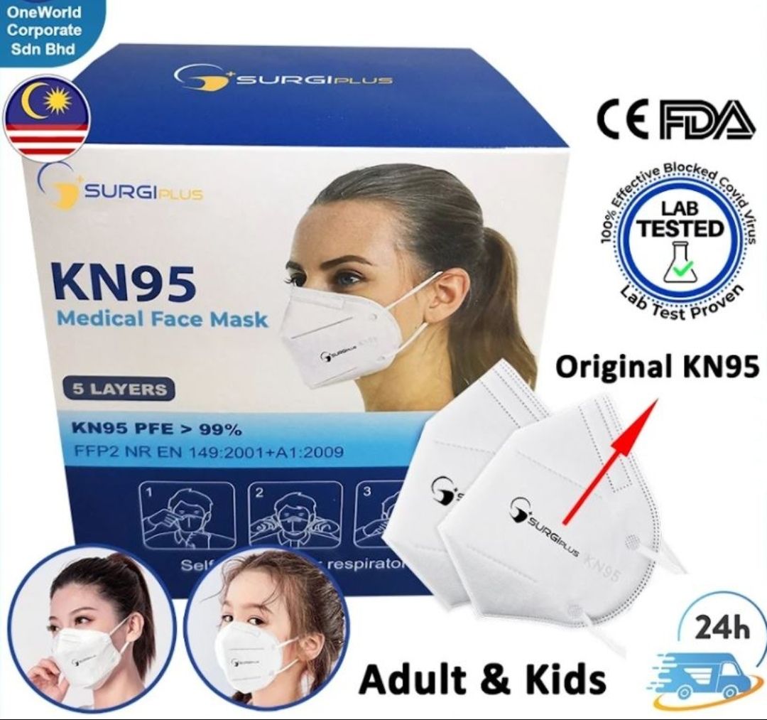 SurgiPlus KN95 Face Mask 5ply, 50pcs/box (With MDA Cert Approved by KKM)