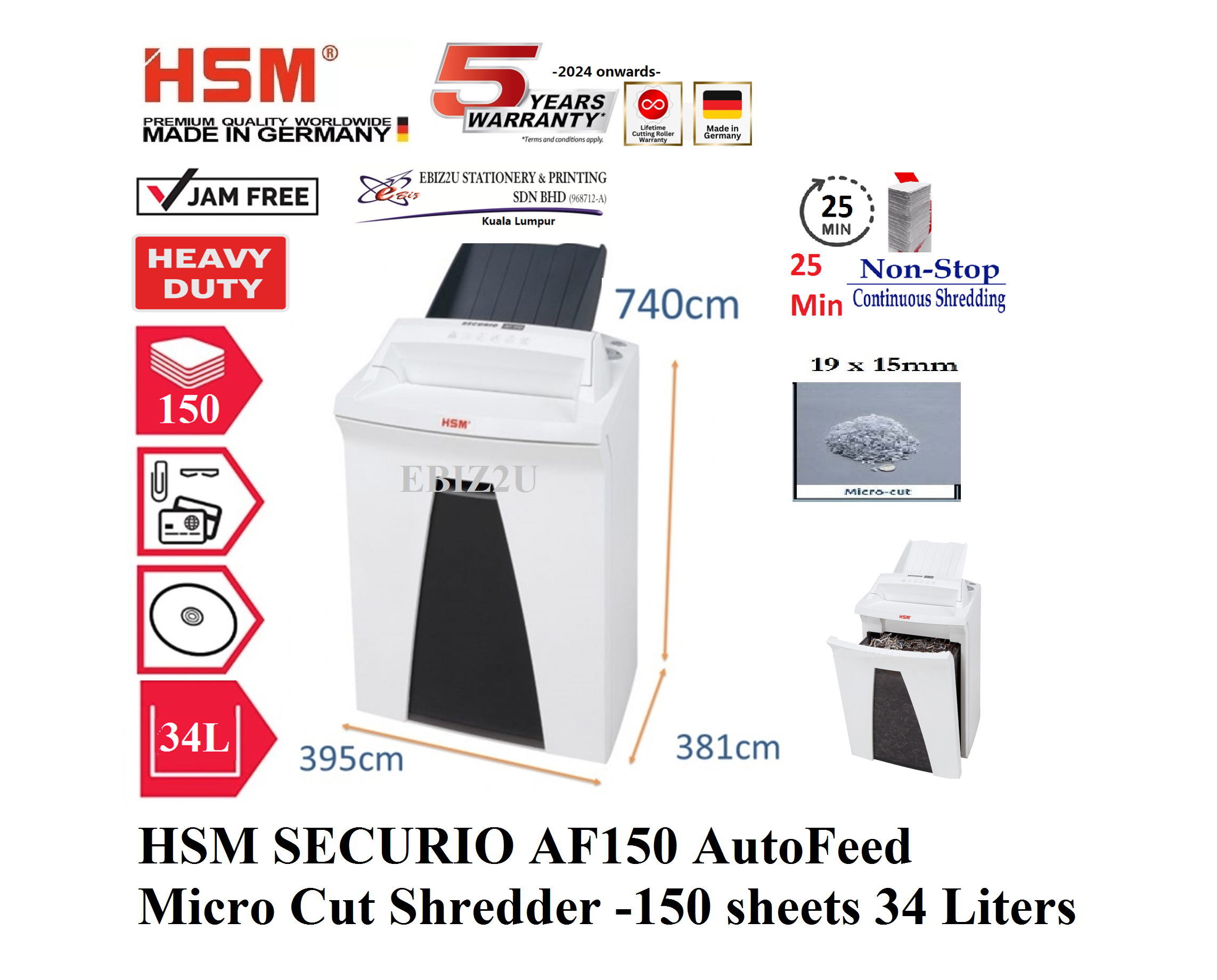 HSM SECURIO AF150 AutoFeed Micro Cut Shredder -150 sheets 34 Liters Heavy Duty Shredder Machine, Paper Shredder,Shredder Machine, Stationery, Office Automation,Straight Cut, Cross Cut, Micro Cut, Office Shredder,Mesin Penghancur Kertas