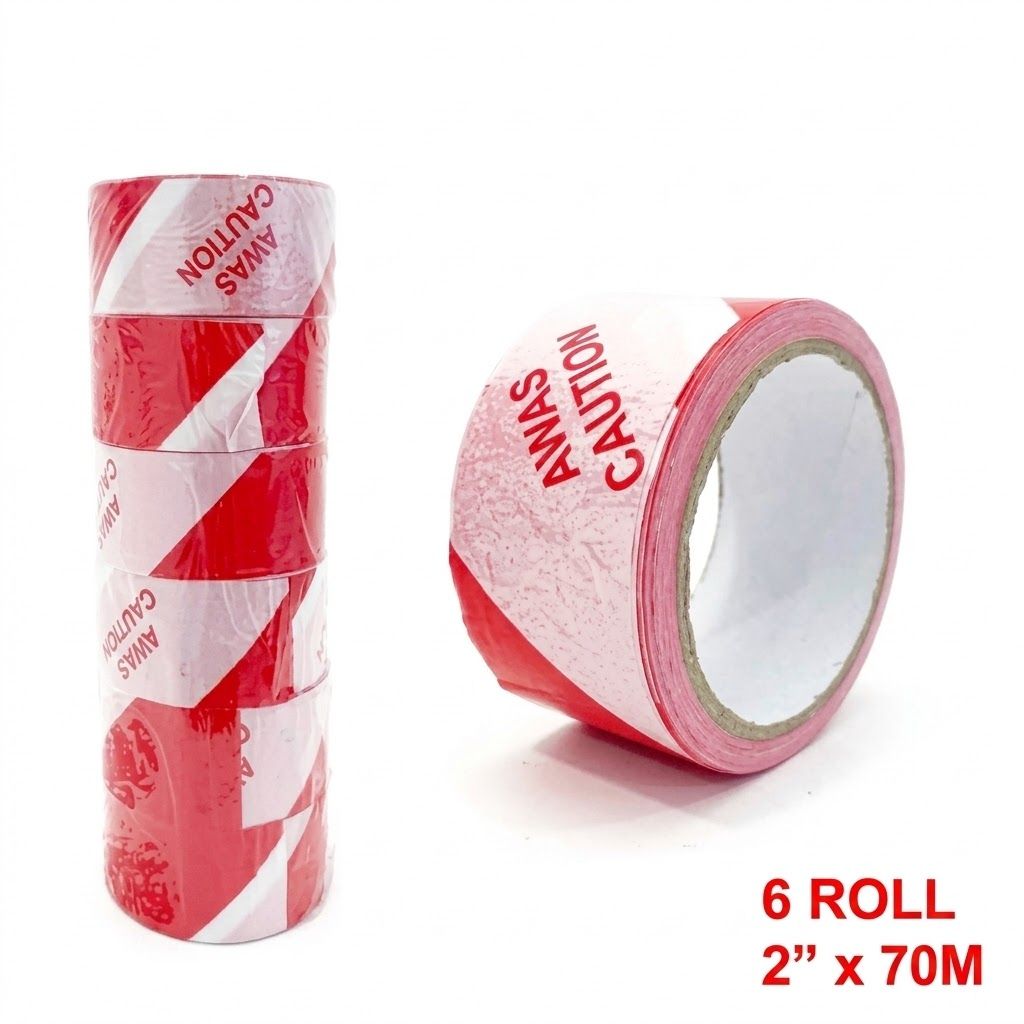 6 Roll Zebra Warning Caution Tape / Awas Tape / Barricade Tape - 2" X 70 Meter