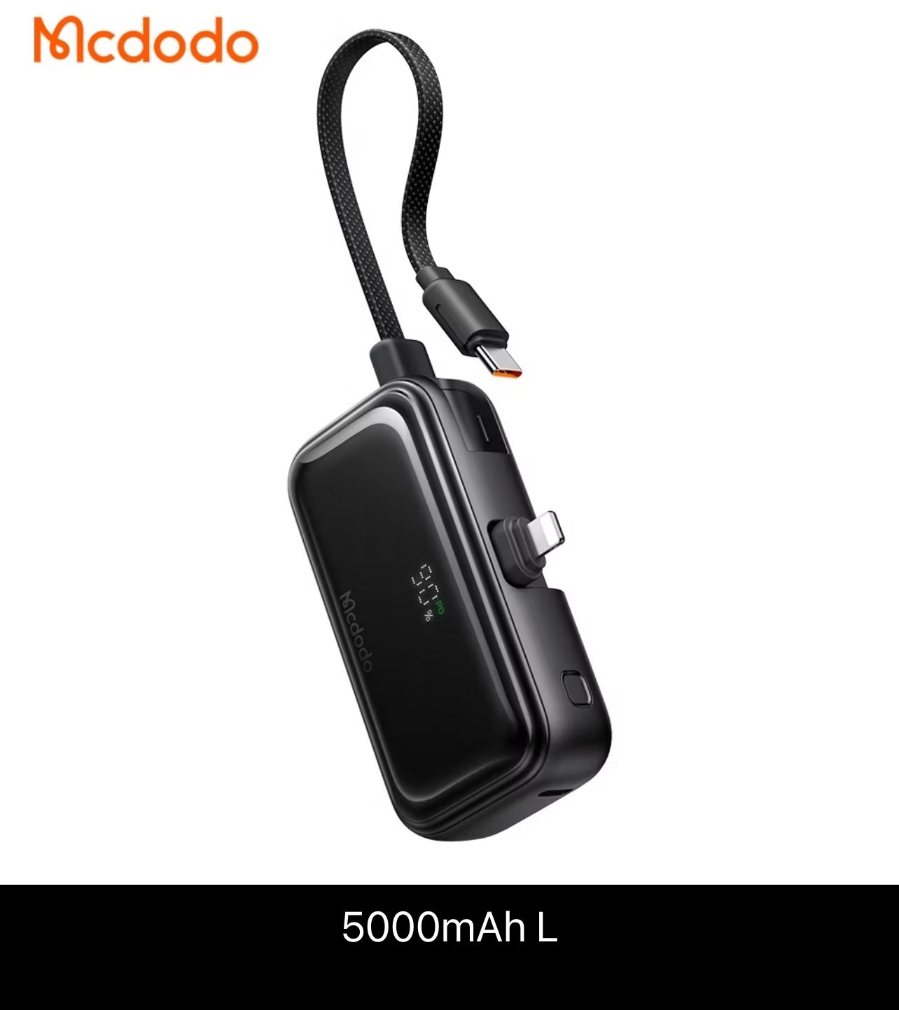 MCDODO NEW 22.5W Digital Display 5000mAh Pocket Power Bank with Built-in Cable & Connector MC 7760 7800