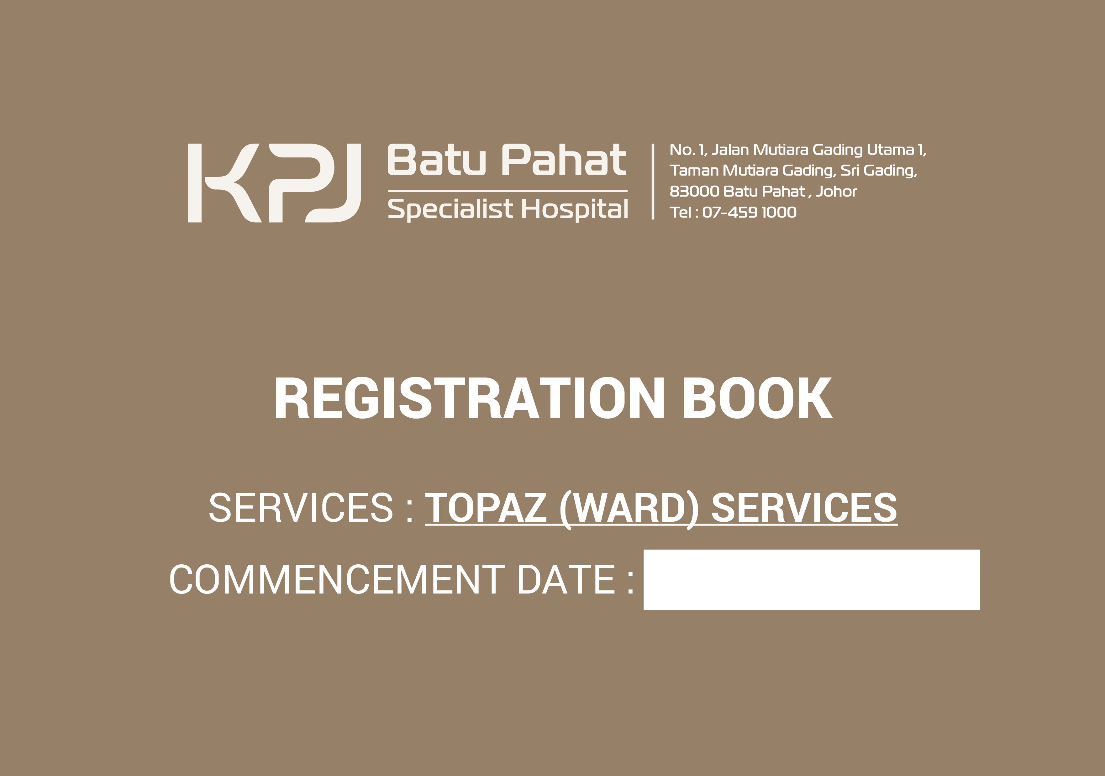 Hardcover Registration Book Topaz (Ward) Services