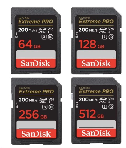 SanDisk Extreme Pro 128GB / 256GB / 512 200 MB/s SD Card U3 4K Memory Card Class 10
